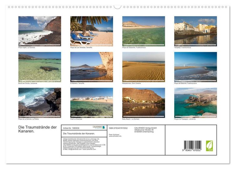 Produktbild: Die Traumstr&auml;nde der Kanaren. (hochwertiger Premium Wandkalender 2026 DIN A2 quer), Kunstdruck in Hochglanz