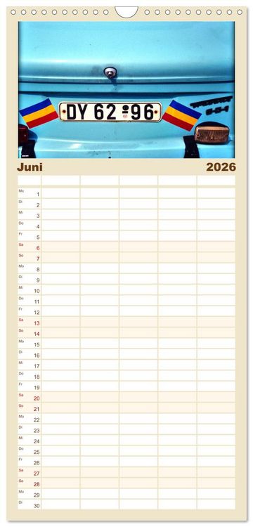 Produktbild: Familienplaner 2026 - Trabi-Land DDR mit 5 Spalten (Wandkalender, 21 x 45 cm) CALVENDO