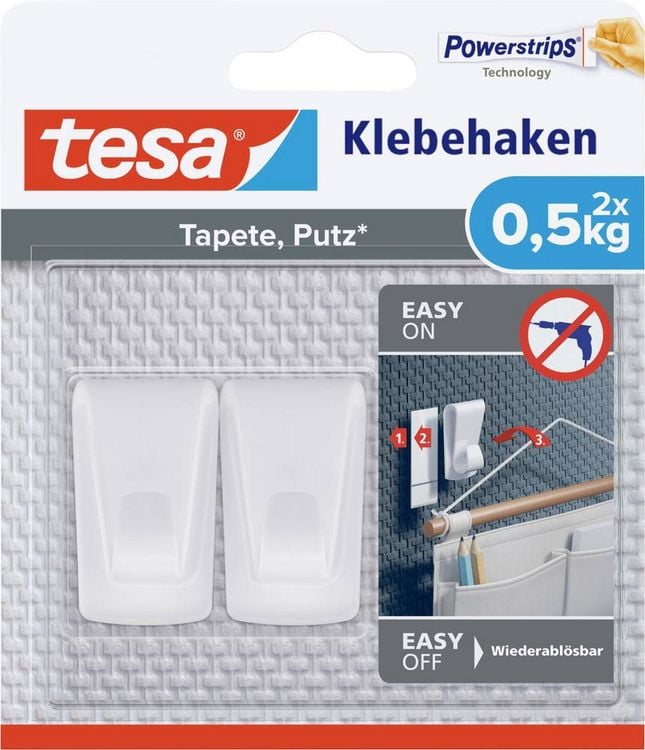 Produktbild: Tesa Klebehaken Tapeten & Putz - selbstklebender Haken - ideal zur Befestigung von Girlanden & Lichterketten - h&auml;lt bis zu