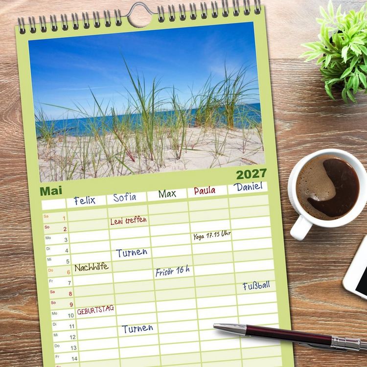 Produktbild: Familienplaner 2027 - Sonne, Strand & Meer mit 5 Spalten (Wandkalender, 21 x 45 cm) CALVENDO