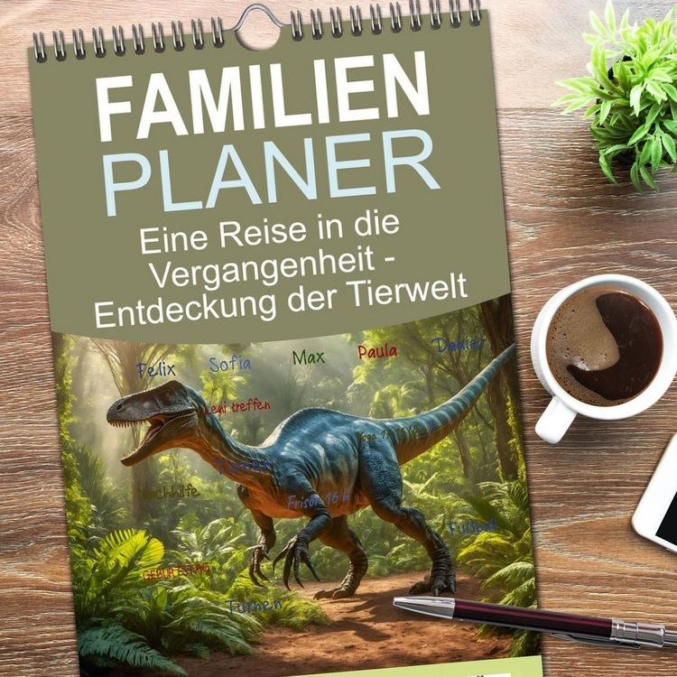 Produktbild: Familienplaner 2026 - Eine Reise in die Vergangenheit - Entdeckung der Tierwelt mit 5 Spalten (Wandkalender, 21 x 45 cm) CALVENDO