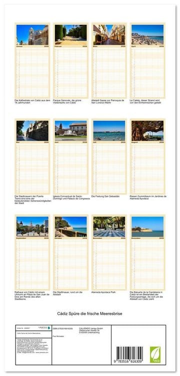 Produktbild: Familienplaner 2026 - C&aacute;diz Sp&uuml;re die frische Meeresbrise mit 5 Spalten (Wandkalender, 21 x 45 cm) CALVENDO
