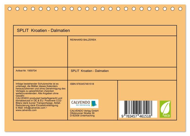 Produktbild: SPLIT Kroatien - Dalmatien (Tischkalender 2026 DIN A5 quer), CALVENDO Monatskalender