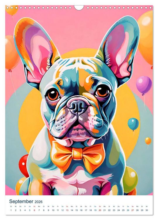 Produktbild: Franz&ouml;sische Bulldoggen. Kunstvoll gestaltete Portraits (Wandkalender 2026 DIN A3 hoch), CALVENDO Monatskalender