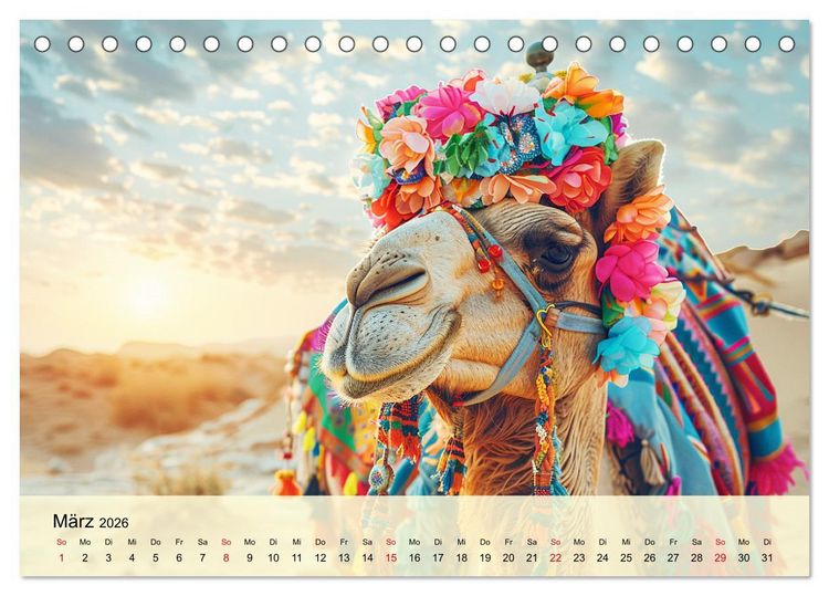 Produktbild: Modische Kamele in der W&uuml;ste. Extravagante Highlights (Tischkalender 2026 DIN A5 quer), CALVENDO Monatskalender
