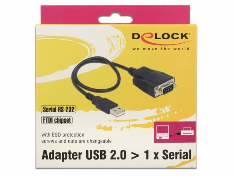 Produktbild: Delock USB 2.0 Adapter [1x USB 2.0 Stecker A - 1x RS232-Stecker] 62958 0.45m