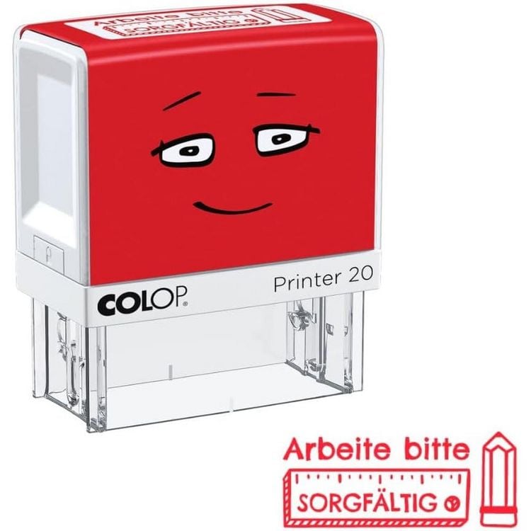 Produktbild: COLOP NIO School Motivations-Stempel, arbeite bitte sorgf&auml;ltig, Abdruckfarbe brave red, 38 x 14mm