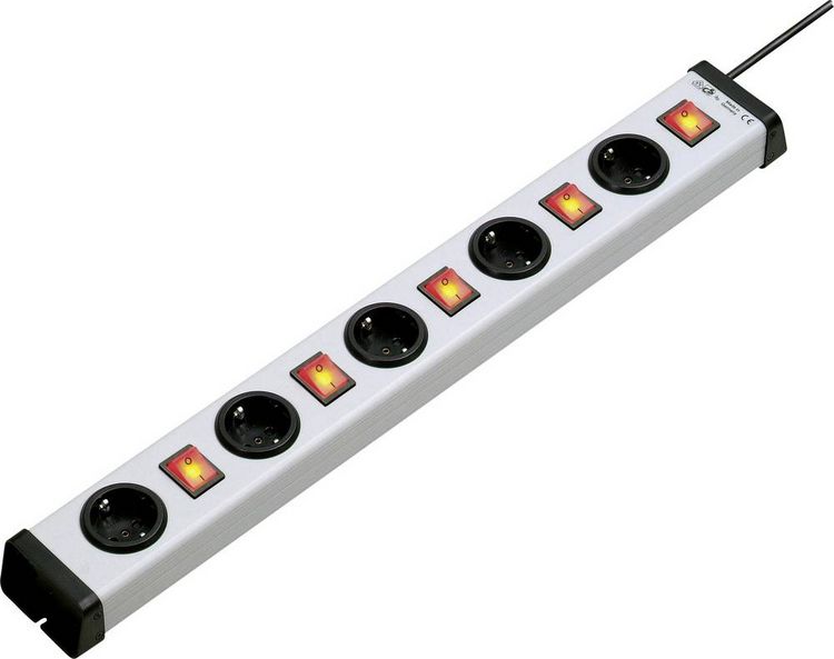 Produktbild: Ehmann 0202x00052301 Steckdosenleiste mit Schalter 5fach Grau, Schwarz Schutzkontakt 1St.