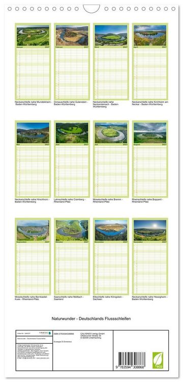 Produktbild: Familienplaner 2027 - Naturwunder - Deutschlands Flussschleifen mit 5 Spalten (Wandkalender, 21 x 45 cm) CALVENDO
