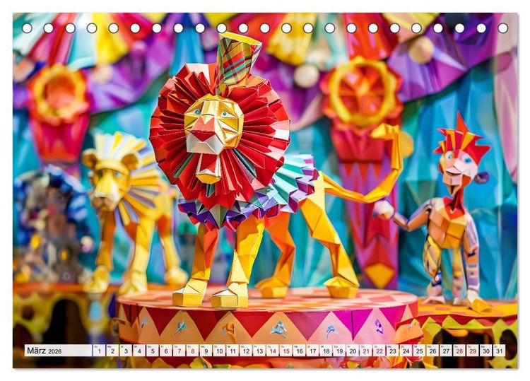 Produktbild: Bunter Origami Zirkus - Farbenfroher Zirkusspa&szlig; mit Origami-Figuren (Tischkalender 2026 DIN A5 quer), CALVENDO Monatskalender