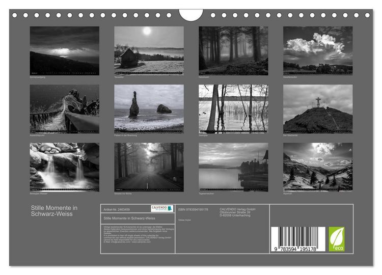 Produktbild: Stille Momente in Schwarz-Weiss (Wandkalender 2027 DIN A4 quer), CALVENDO Monatskalender
