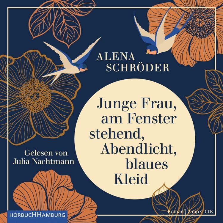 Produktbild: Junge Frau, am Fenster stehend, Abendlicht, blaues Kleid