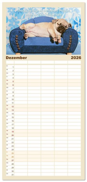 Produktbild: Familienplaner 2026 - Mopsala: Vom Gl&uuml;ck, ein Mops zu sein mit 5 Spalten (Wandkalender, 21 x 45 cm) CALVENDO