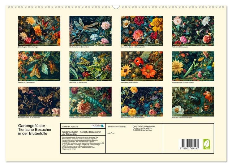 Produktbild: Gartengefl&uuml;ster - Tierische Besucher in der Bl&uuml;tenf&uuml;lle (hochwertiger Premium Wandkalender 2026 DIN A2 quer), Kunstdruck in Hochglanz