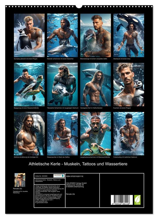 Produktbild: Athletische Kerle - Muskeln, Tattoos und Wassertiere (hochwertiger Premium Wandkalender 2026 DIN A2 hoch), Kunstdruck in Hochglanz