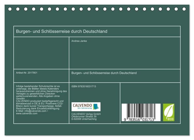 Produktbild: Burgen- und Schl&ouml;sserreise durch Deutschland (Tischkalender 2026 DIN A5 quer), CALVENDO Monatskalender