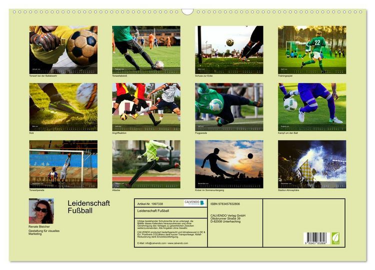 Produktbild: Leidenschaft Fu&szlig;ball (Wandkalender 2026 DIN A2 quer), CALVENDO Monatskalender