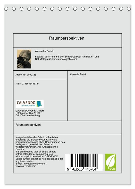 Produktbild: Raumperspektiven (Tischkalender 2026 DIN A5 hoch), CALVENDO Monatskalender