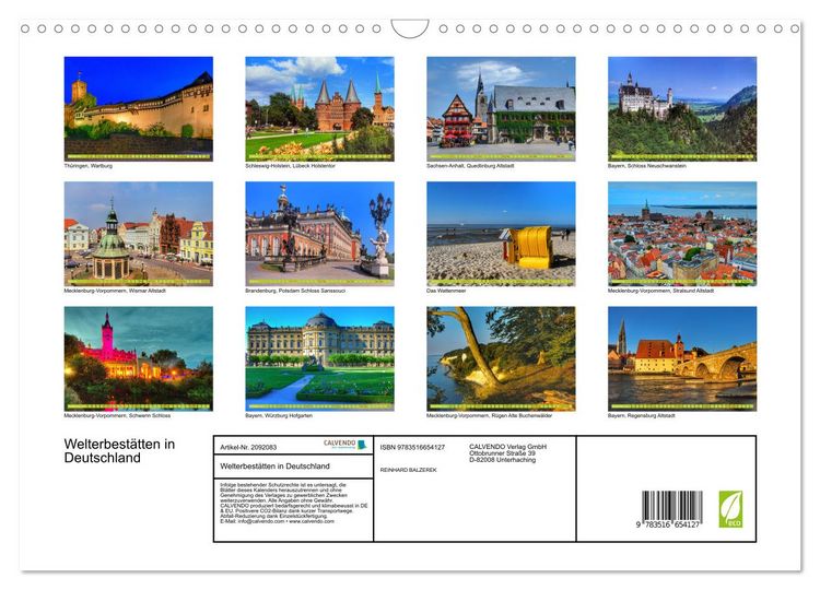 Produktbild: Welterbest&auml;tten in Deutschland (Wandkalender 2026 DIN A3 quer), CALVENDO Monatskalender