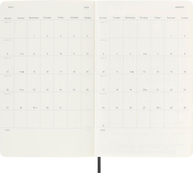 Moleskine 18 Monate Wochenkalender 2025/2026, L/A5, 1 Wo = 1 Seite, Rechts Linierte Seite, Weicher Einband, Schwarz