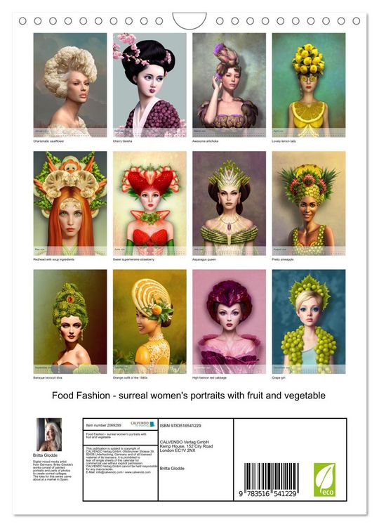 Produktbild: Food Fashion - surreal women's portraits with fruit and vegetable (Wall Calendar 2026 DIN A4 portrait), CALVENDO 12 Month Wall Calendar