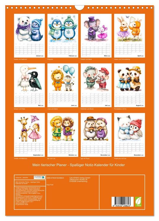 Produktbild: Mein tierischer Planer - Spa&szlig;iger Notiz-Kalender f&uuml;r Kinder (Wandkalender 2026 DIN A3 hoch), CALVENDO Monatskalender