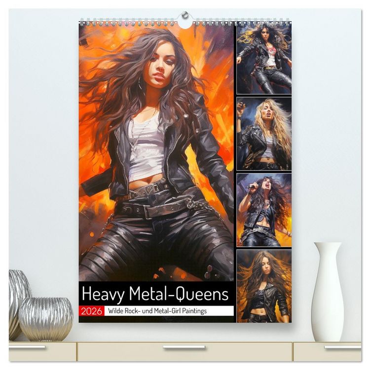 Produktbild: Heavy Metal-Queens. Wilde Rock- und Metal-Girl Paintings (hochwertiger Premium Wandkalender 2026 DIN A2 hoch), Kunstdruck in Hochglanz