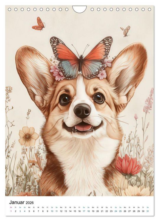 Produktbild: Corgis im Blumenrausch (Wandkalender 2026 DIN A4 hoch), CALVENDO Monatskalender