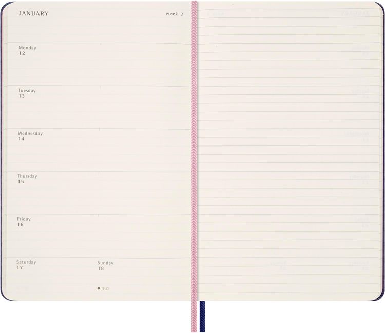 Produktbild: Moleskine Sakura 18 Monate Wochen Notizkalender 2025/2026, L/A5, 1 Wo = 1 Seite , rechts linierte Seite, fester Einband, liniert
