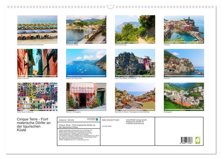 Produktbild: Cinque Terre - F&uuml;nf malerische D&ouml;rfer an der ligurischen K&uuml;ste (Wandkalender 2026 DIN A2 quer), CALVENDO Monatskalender