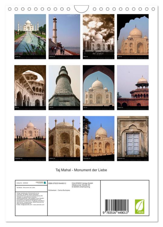 Produktbild: Taj Mahal - Monument der Liebe (Wandkalender 2026 DIN A4 hoch), CALVENDO Monatskalender