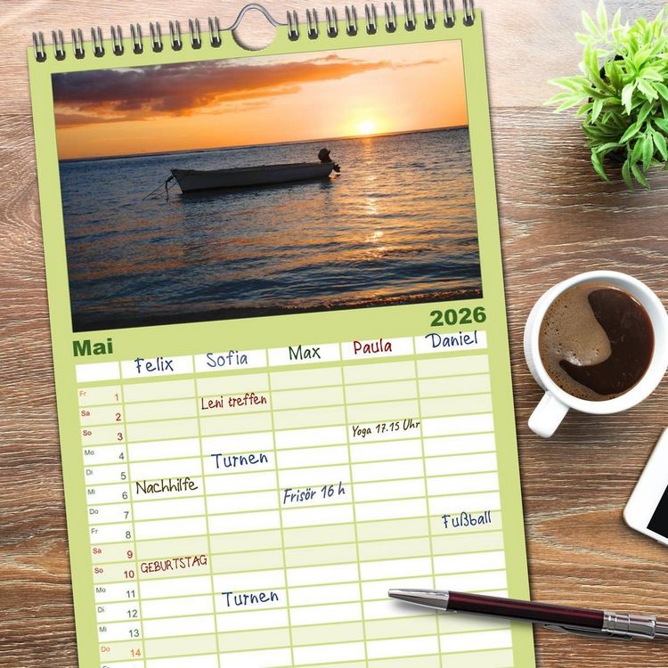 Produktbild: Familienplaner 2026 - Mauritius mit 5 Spalten (Wandkalender, 21 x 45 cm) CALVENDO