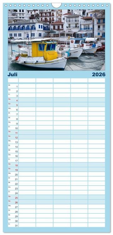 Produktbild: Familienplaner 2026 - Al&oacute;nnisos, Ski&aacute;thos, Sk&oacute;pelos mit 5 Spalten (Wandkalender, 21 x 45 cm) CALVENDO
