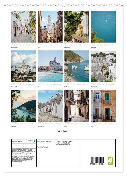Produktbild: Apulien (hochwertiger Premium Wandkalender 2026 DIN A2 hoch), Kunstdruck in Hochglanz