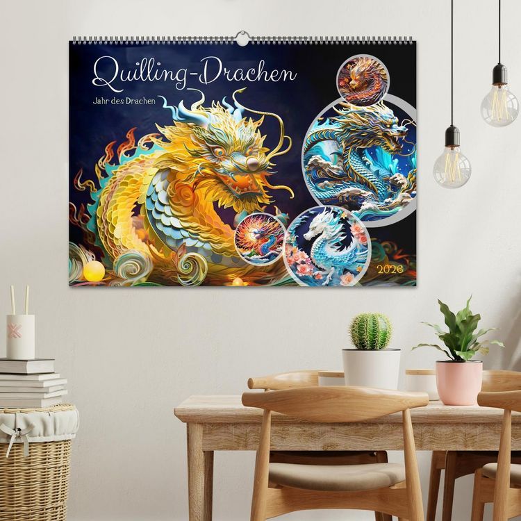 Produktbild: Quilling-Drachen - Jahr des Drachen (Wandkalender 2026 DIN A2 quer), CALVENDO Monatskalender