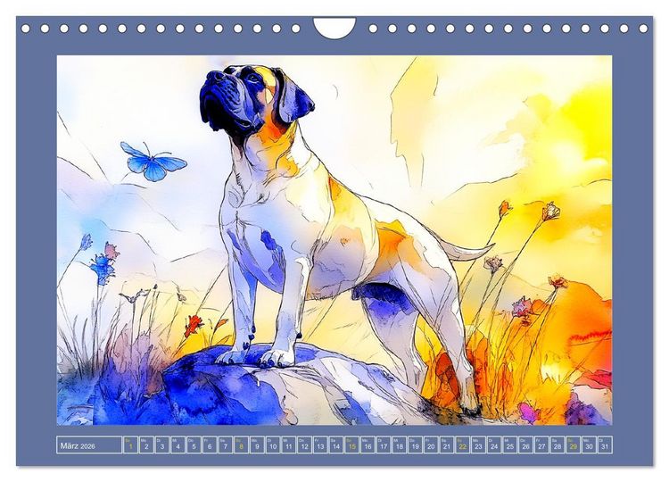 Produktbild: Majest&auml;tische English Mastiffs. Sanfte Riesen in Aquarell-Eleganz (Wandkalender 2026 DIN A4 quer), CALVENDO Monatskalender