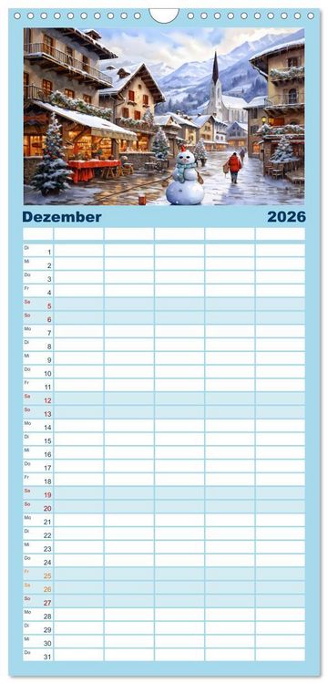 Produktbild: Familienplaner 2026 - S&uuml;dalpines Flair - Seen, Berge und Fantasiest&auml;dte mit 5 Spalten (Wandkalender, 21 x 45 cm) CALVENDO