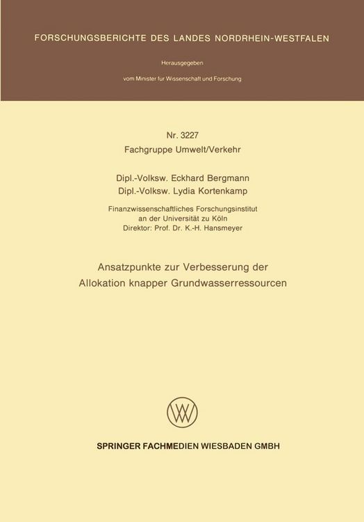 Produktbild: Ansatzpunkte zur Verbesserung der Allokation knapper Grundwasserressourcen