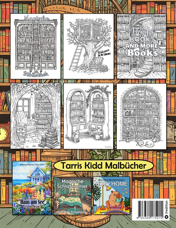 Produktbild: Malbuch Bibliothek - Magische Bibliotheken - Fantasy Malbuch f&uuml;r Erwachsene - Ausmalbuch f&uuml;r Stressabbau & Achtsamkeit