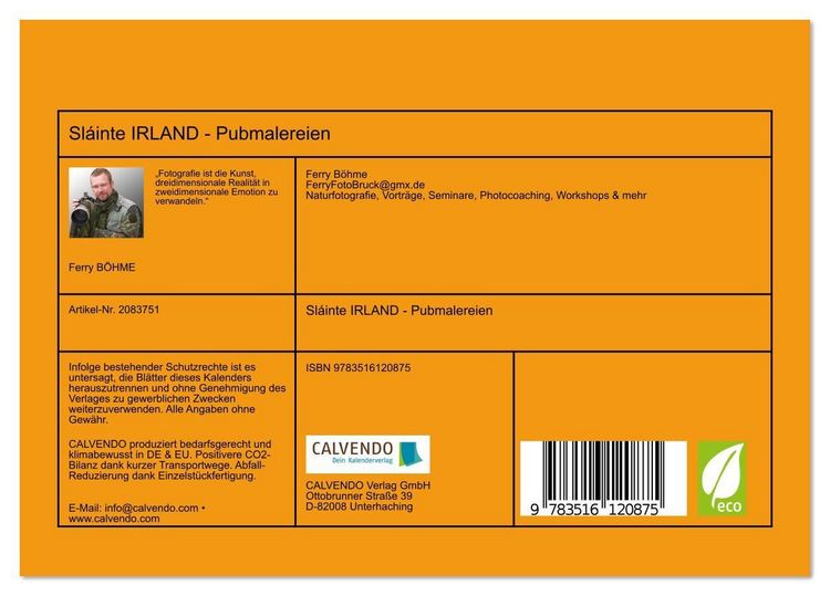Produktbild: Sl&aacute;inte IRLAND - Pubmalereien (Tischkalender 2026 DIN A5 quer), CALVENDO Monatskalender