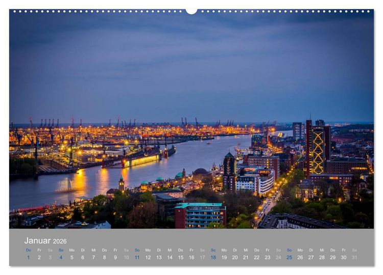 Produktbild: Hamburger Hafen - Im Zauber der Nacht (hochwertiger Premium Wandkalender 2026 DIN A2 quer), Kunstdruck in Hochglanz