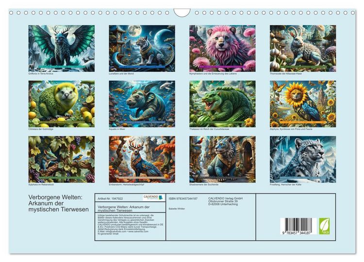 Produktbild: Verborgene Welten: Arkanum der mystischen Tierwesen (Wandkalender 2026 DIN A3 quer), CALVENDO Monatskalender