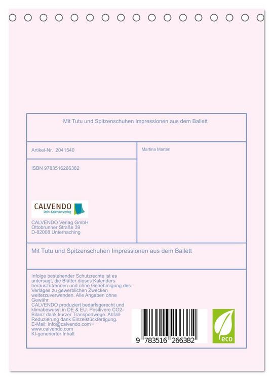Produktbild: Mit Tutu und Spitzenschuhen Impressionen aus dem Ballett (Tischkalender 2026 DIN A5 hoch), CALVENDO Monatskalender