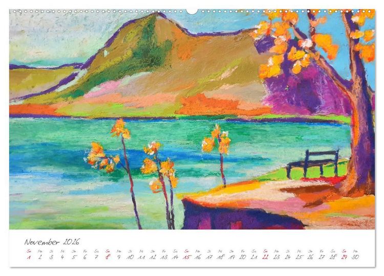 Produktbild: Oberbayerns Seen in Farbe - mit Pinsel und Farbe an den Ufern bayerischer Seen (hochwertiger Premium Wandkalender 2026 DIN A2 quer), Kunstdruck in Hochglanz