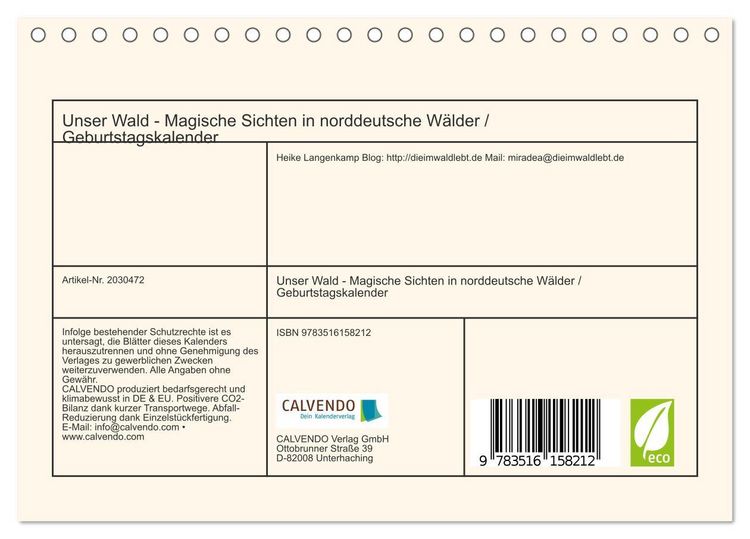 Produktbild: Unser Wald - Magische Sichten in norddeutsche W&auml;lder / Geburtstagskalender (Tischkalender 2026 DIN A5 quer), CALVENDO Monatskalender