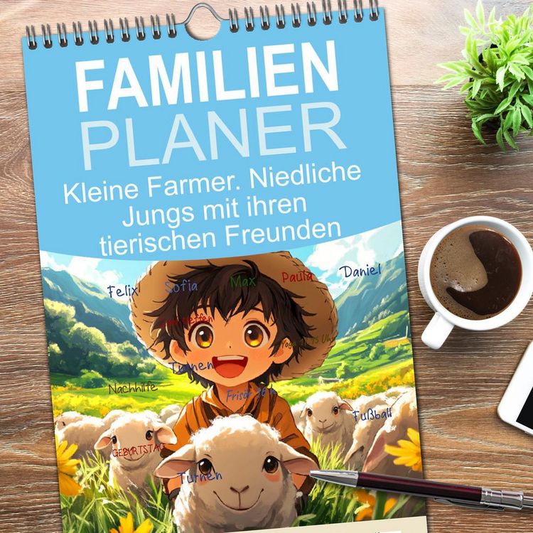 Produktbild: Familienplaner 2026 - Kleine Farmer. Niedliche Jungs mit ihren tierischen Freunden mit 5 Spalten (Wandkalender, 21 x 45 cm) CALVENDO