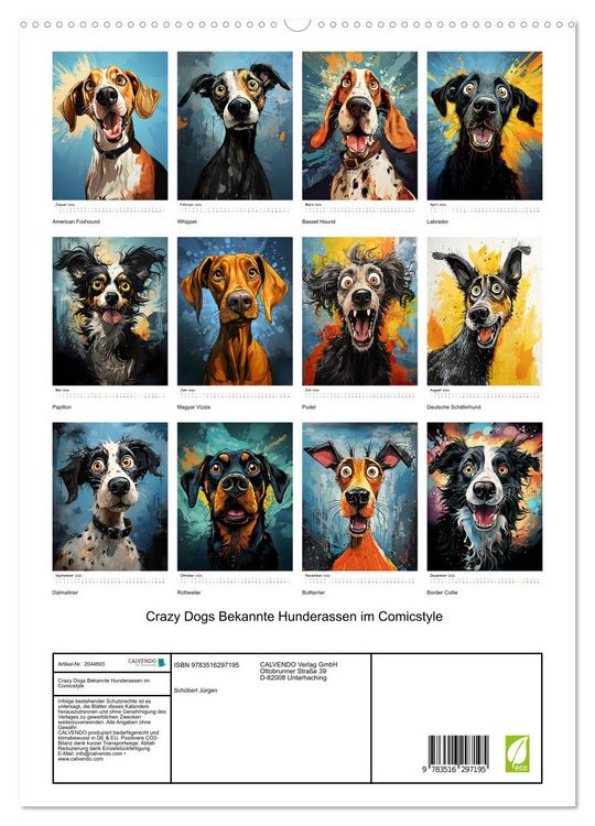 Produktbild: Crazy Dogs Bekannte Hunderassen im Comicstyle (hochwertiger Premium Wandkalender 2026 DIN A2 hoch), Kunstdruck in Hochglanz