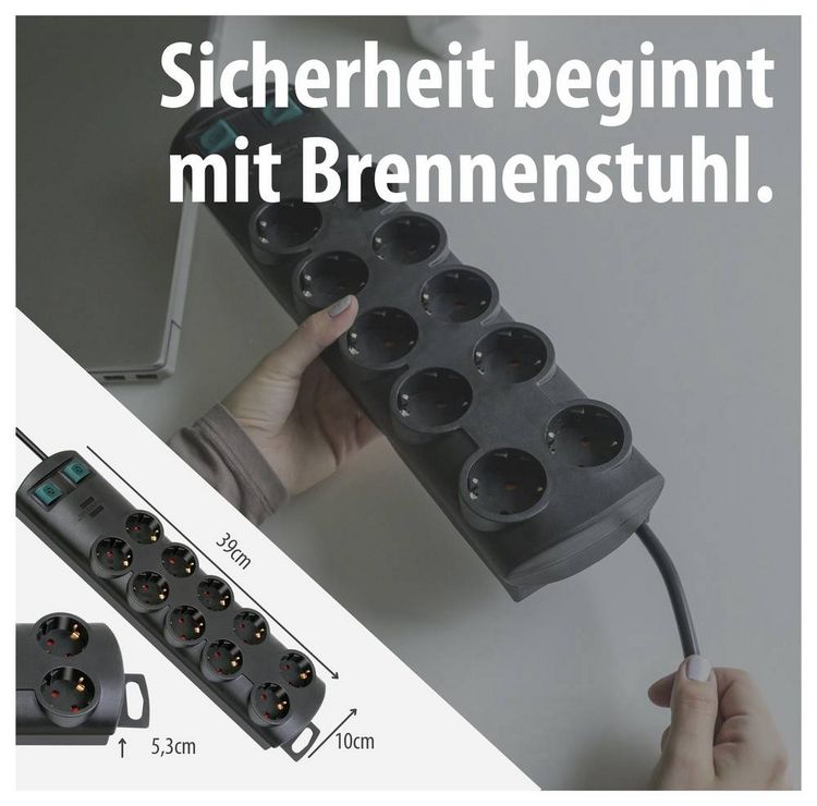 Produktbild: Brennenstuhl 1153300120 Steckdosenleiste mit Schalter 10fach Schwarz Schutzkontakt 1 St.