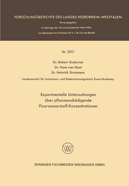 Produktbild: Experimentelle Untersuchungen &uuml;ber pflanzensch&auml;digende Fluorwasserstoff-Konzentrationen