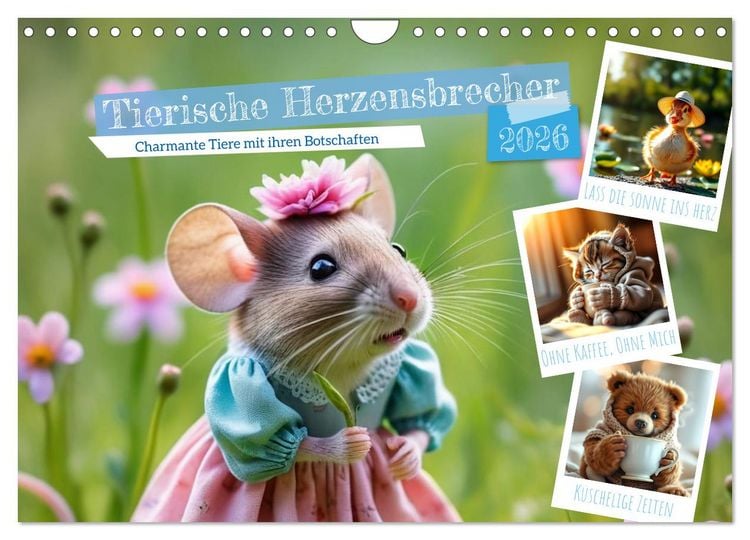 Produktbild: Tierische Herzensbrecher - Charmante Tiere mit ihren Botschaften (Wandkalender 2026 DIN A4 quer), CALVENDO Monatskalender